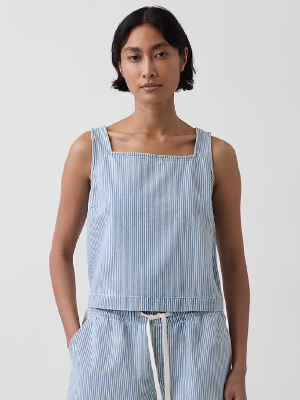Gap UltraSoft Denim Stripe Crop Shell Tank Top Size XS